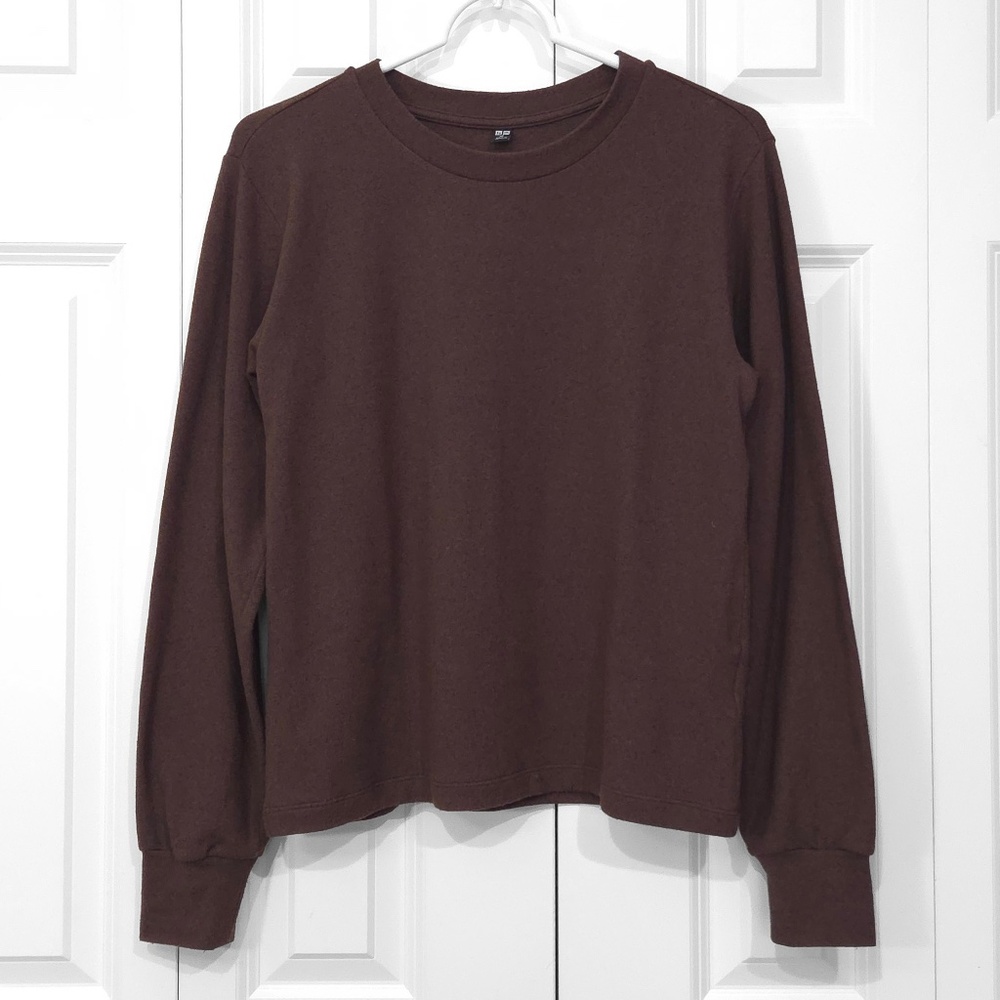 Uniqlo Soft Knitted Crew Neck Fleece Sweater Brown Long Sleeve Women XSmall